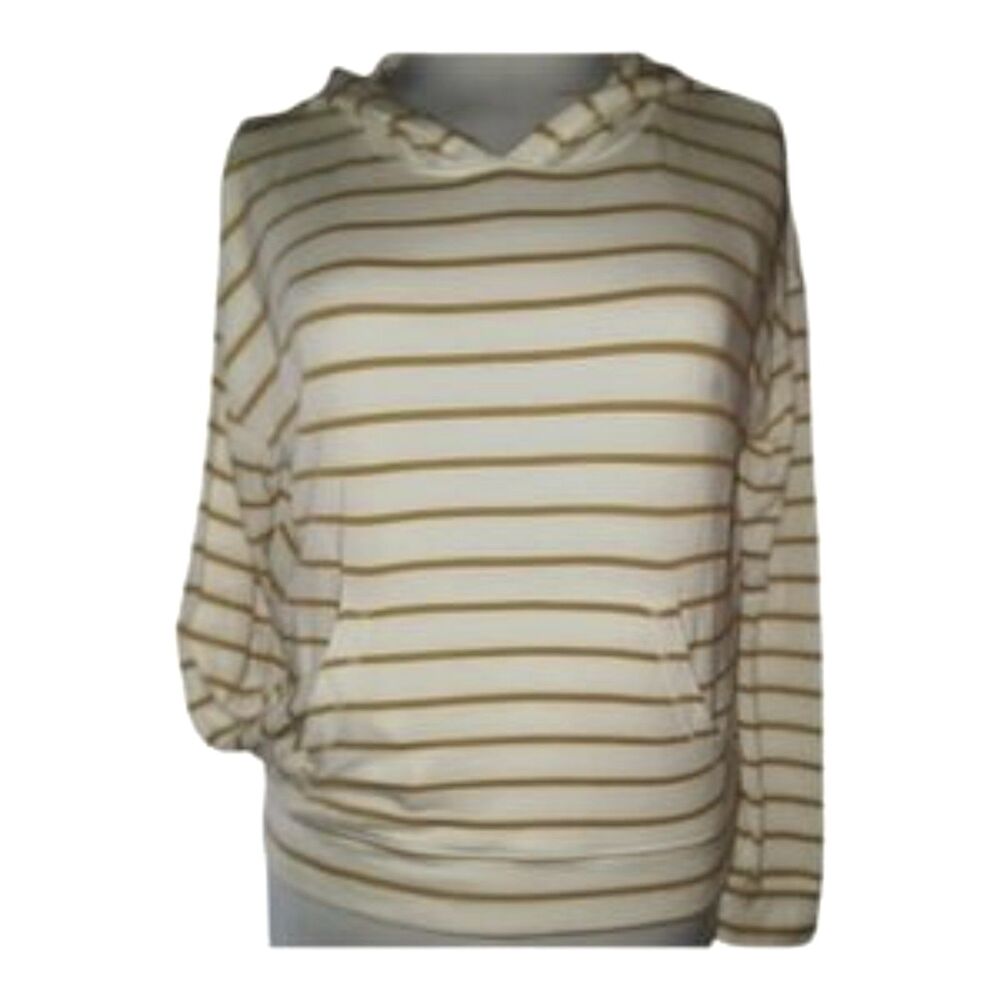 American Eagle Soft & Sexy Plush Striped Hoodie Gold Cream